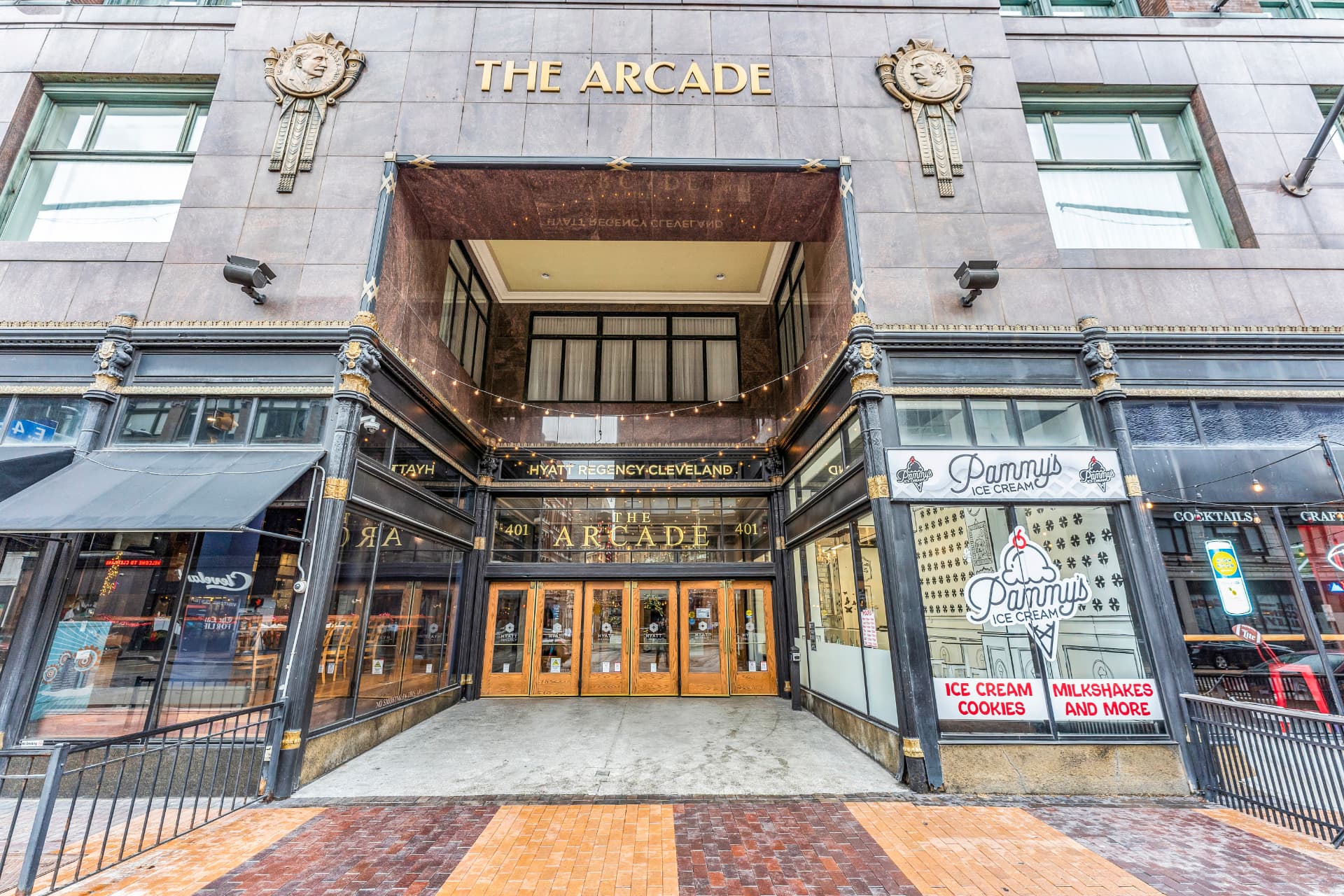 The historic Arcade entrance on Euclid Avenue in downtown Cleveland